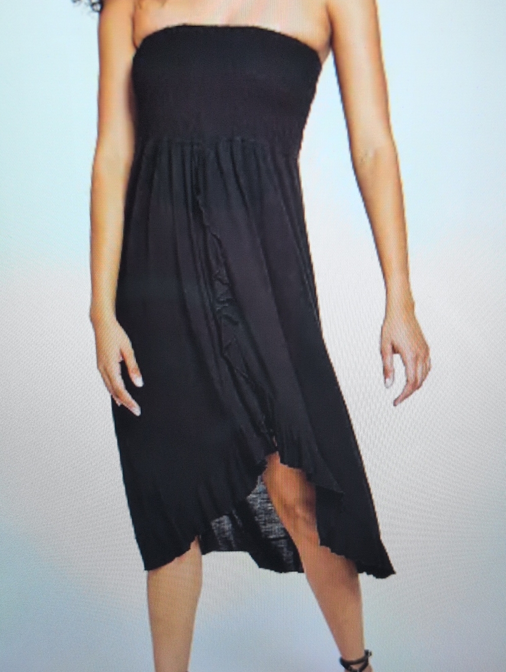 Raviya Strapless Black Ruffle Hem Cover Up/Beach Dress